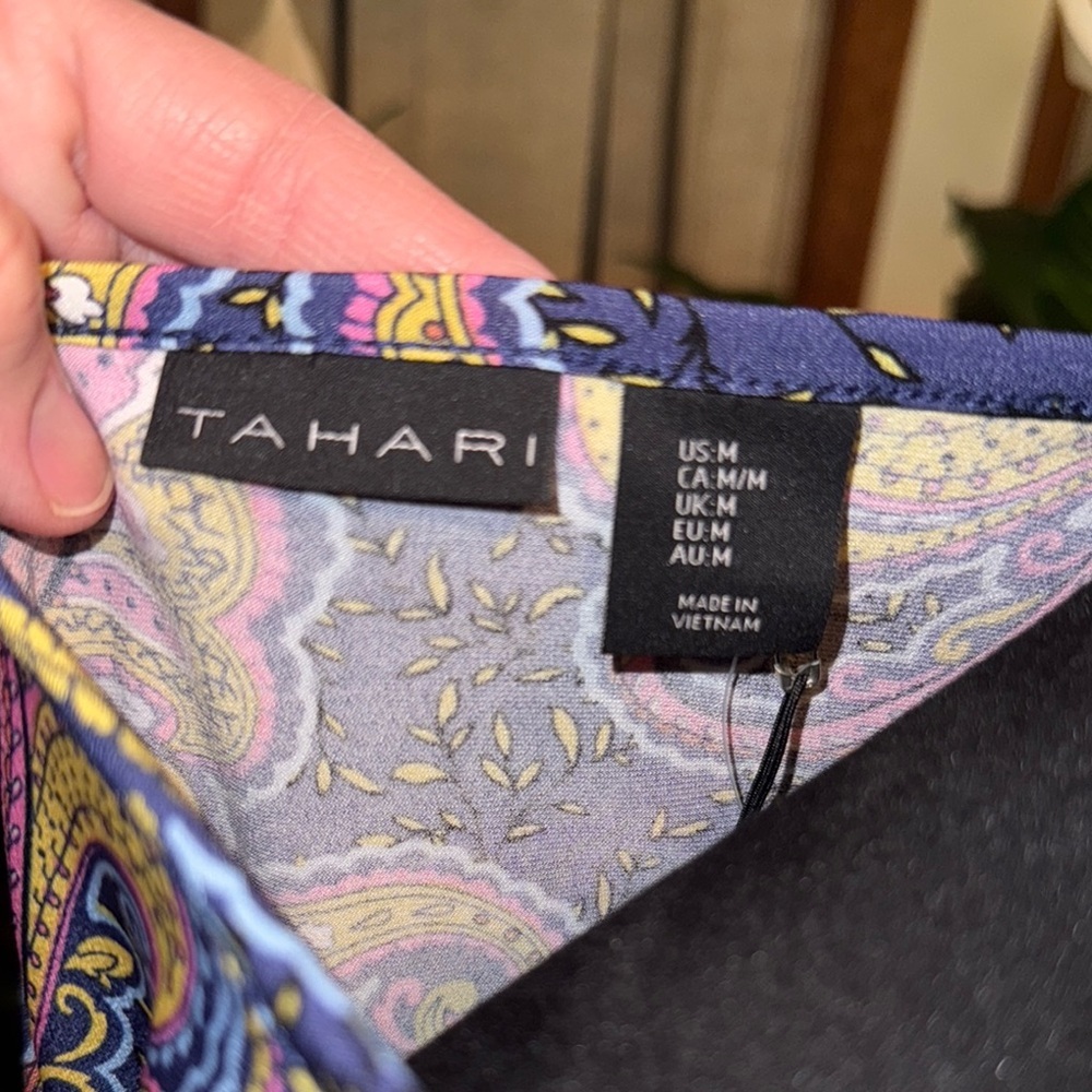 Tahari Pink and Blue Fitted Blouse with Paisley Design - Picture 2 of 3